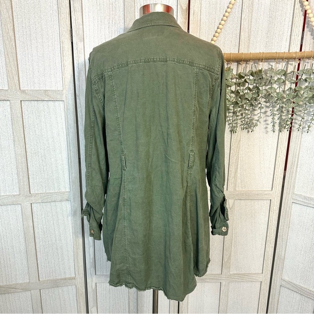 Torrid Army Green Linen Blend Button Front Shirt Jacket NO BELT Plus Size 0X 12 - Picture 10 of 15